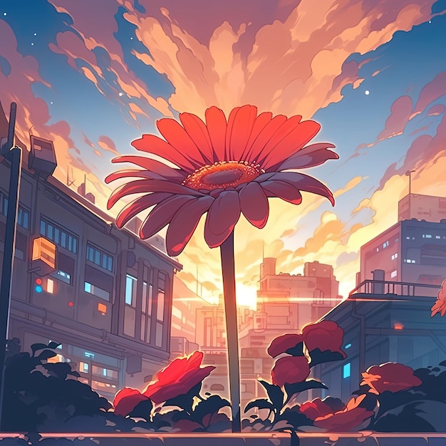 a large flower that is in the middle of a city