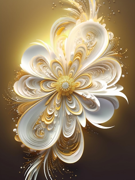 A large flower with gold and white swirls and gold accents.