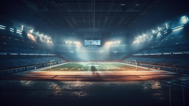 Large football stadium at night with lightsgenerative ai