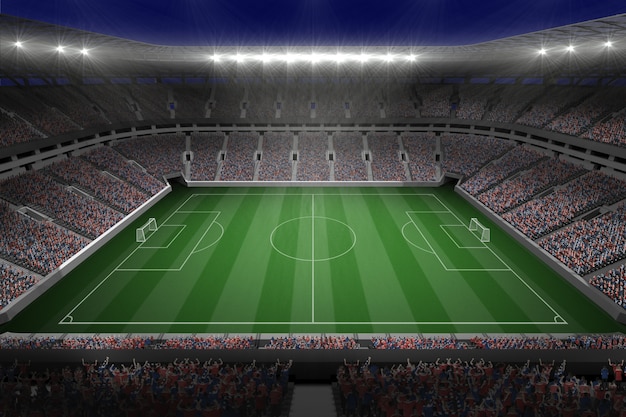 Large football stadium with lights