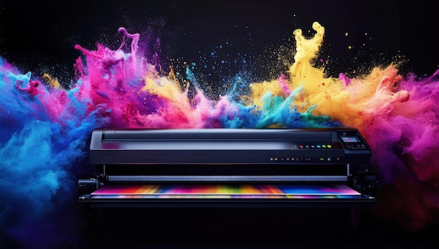 Large Format Printer with Colorful Ink Splashes