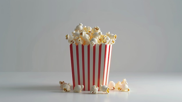 Large and full red and white package of popcorn on white background