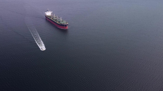 Large general cargo ship tanker bulk carrier aerial view