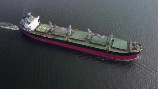 Large general cargo ship tanker bulk carrier aerial view