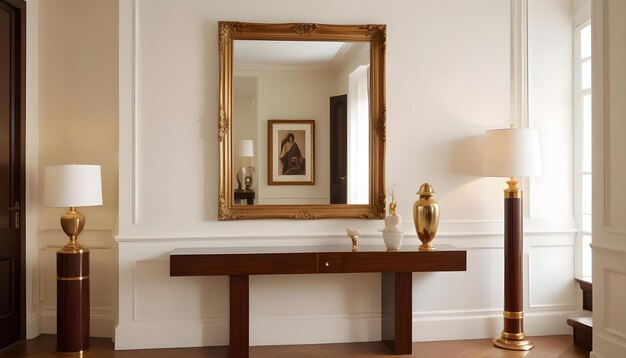 Photo a large gold framed mirror hangs on a wall