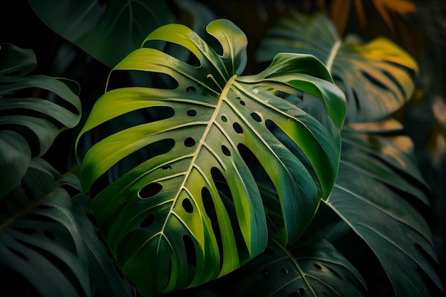 A large green leaf with the word monster on it