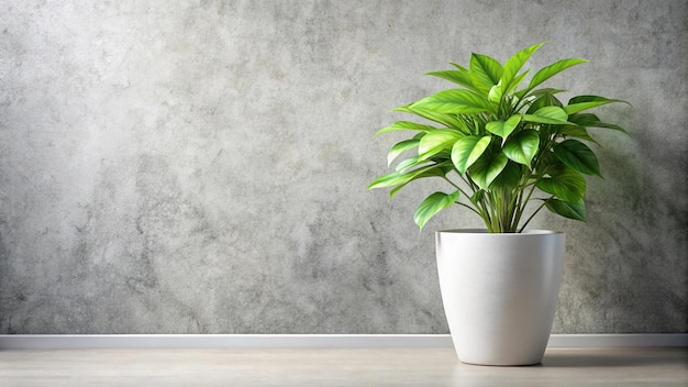 Large green plant in white pot on ledge next to wall with Depth of Field effect