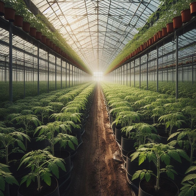 a large greenhouse with a large amount of green beans in it