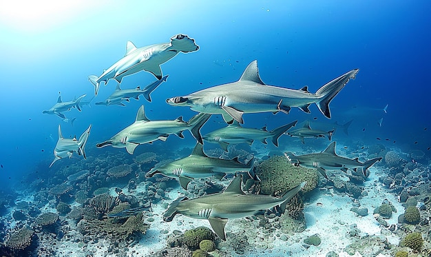 a large group of fish are swimming in the water