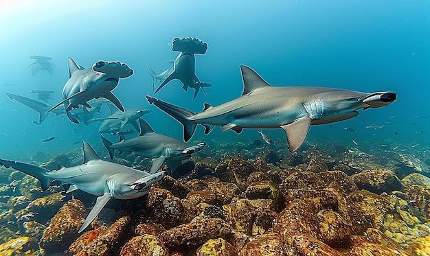 a large group of fish are swimming in the water