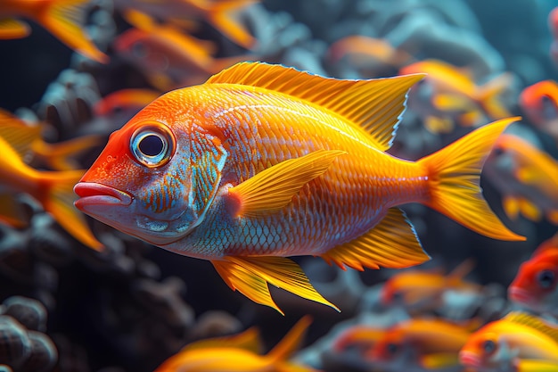 A Large Group of Fish Swimming in an Aquarium