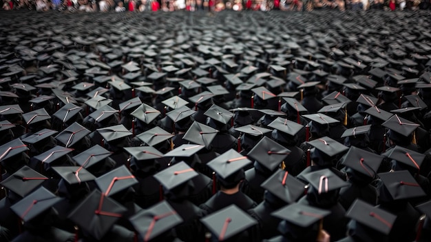 Large group of graduation caps during commencement Generative Ai