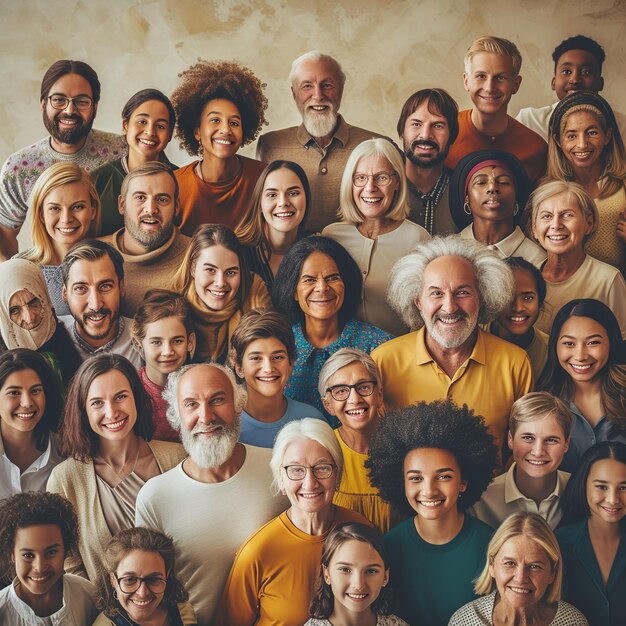 Large group of happy multiethnic and multigeneration people