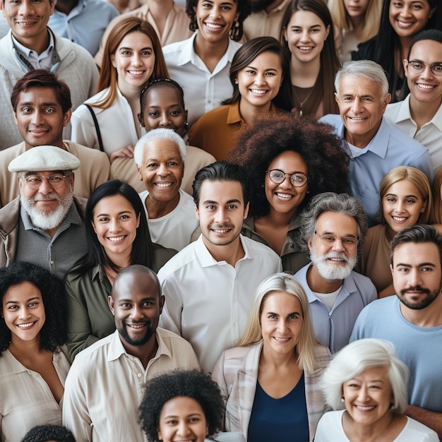 Large group of happy multiethnic and multigeneration people