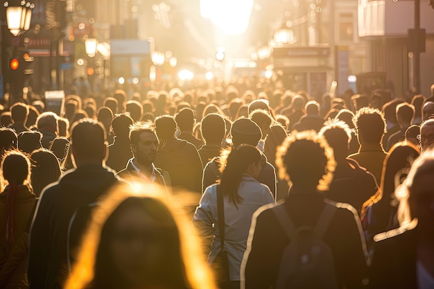 A large group of people walking down a street