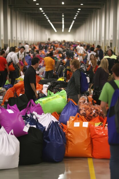 Photo a large group of people with bags that say  tag