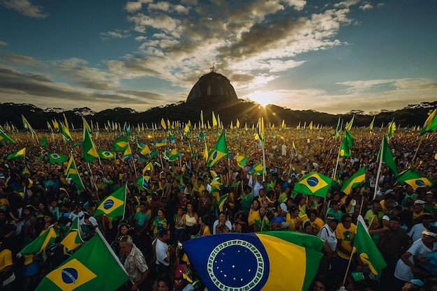 Photo a large group of people with flags and a large building in the background