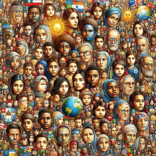 Photo a large group of people with the word world on their faces