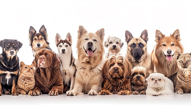 Large group of pets along Isolated on white background Generate Ai