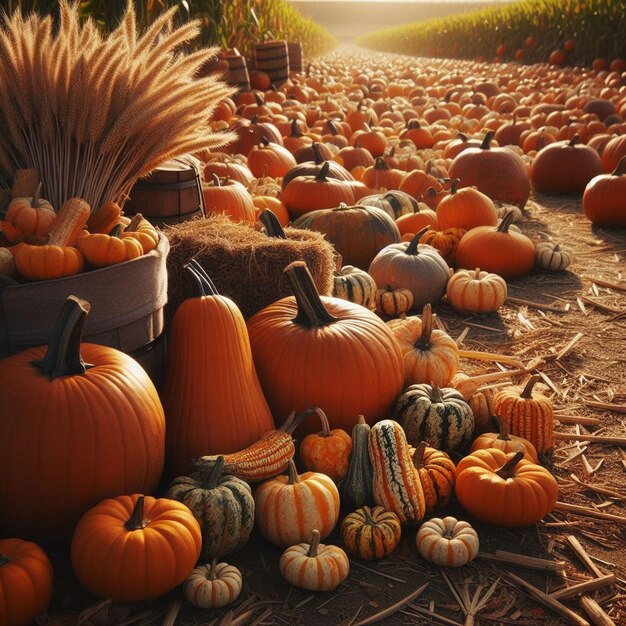 a large group of pumpkins are on a field of pumpkins