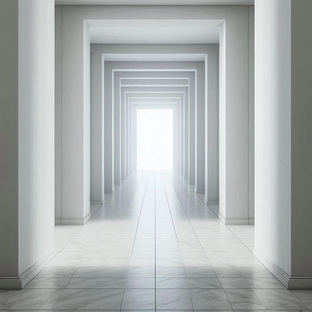 Photo a large hallway with a white marble floor and a large white column