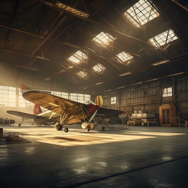 Large hangar with airplanes inside