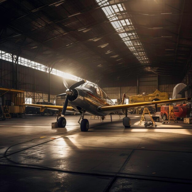 Large hangar with airplanes inside