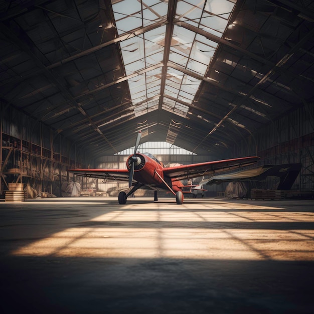 Large hangar with airplanes inside