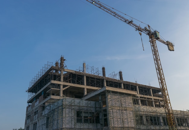 Large hospital construction site with scaffold tower.