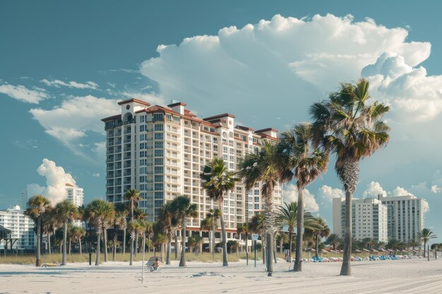 Large hotel and palm trees on the beach in Clearwater Beach Flo