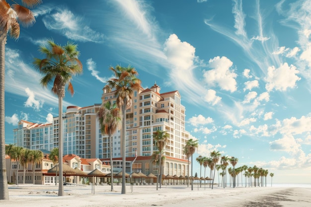 Large hotel and palm trees on the beach in Clearwater Beach Flo