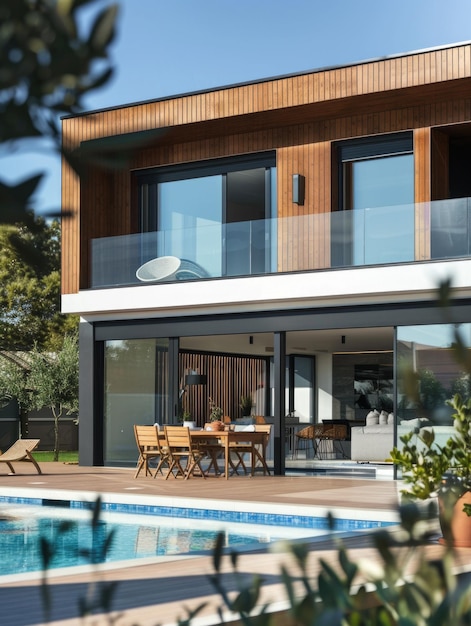 A large house with a pool and a patio