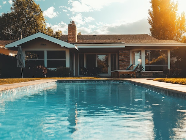 Photo a large house with a pool and a patio