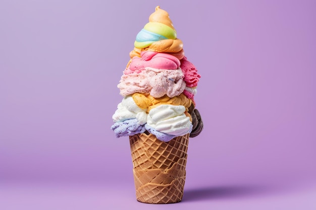 A large ice cream cone with a purple background