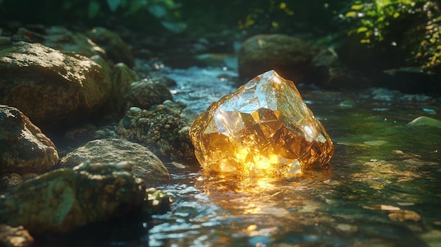 a large ice cube is on the rocks in the water