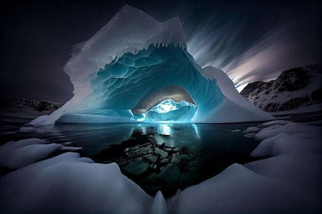 Large iceberg in the middle of a body of water generative ai