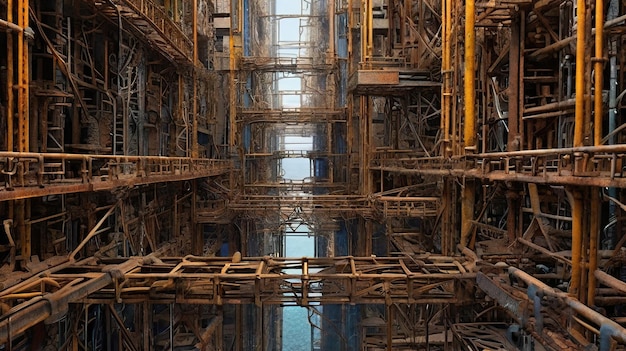 Photo a large industrial building with a blue floor and a large window that says  no