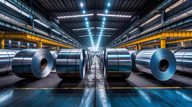 A large industrial building with many metal coils