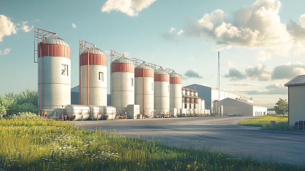 Photo a large industrial farm with a lot of silos