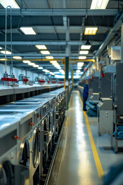 Large Industrial Laundry Service Facility with Professional Workers Managing HighTech Machines