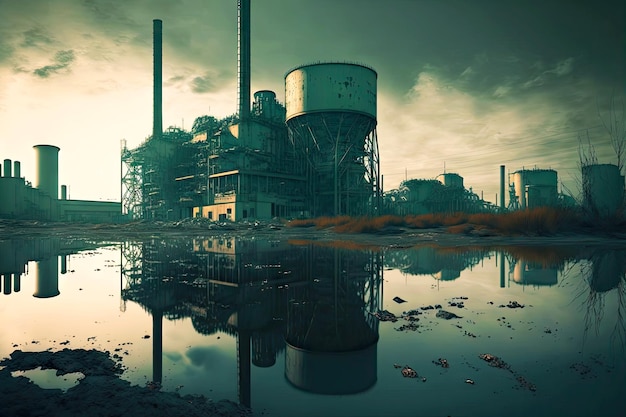 Large industrial plant polluted environment with discharge of sewage