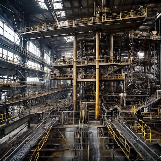 Photo a large industrial room with a yellow metal ladder