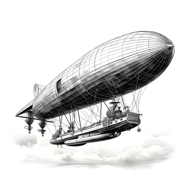 Photo large intricately designed steampunk airship floats through a cloudy sky airship has large