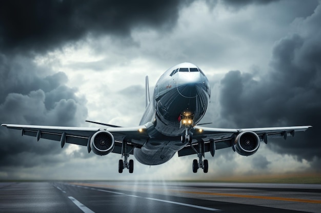 Large Jetliner Flying Through Cloudy Sky