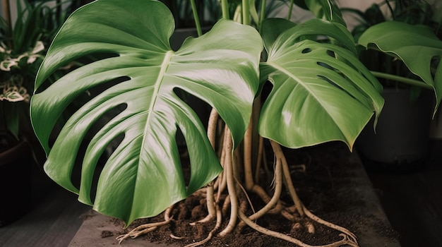 A large leaf plant with the roots showing the roots and the roots.