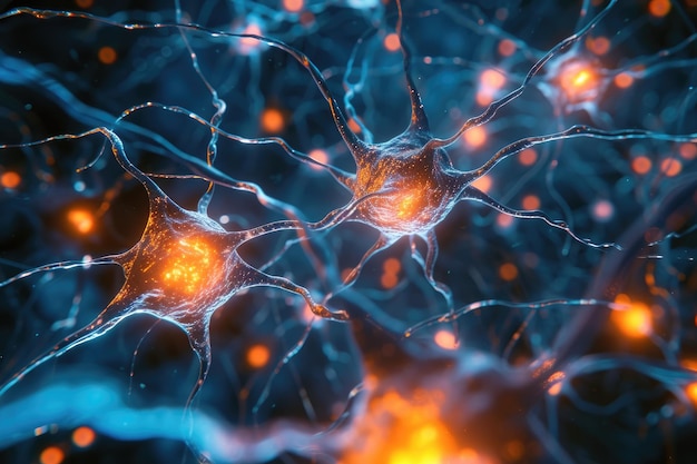 a large lobby with a lot of couches and tables Detailed closeup of neurons in the human brain