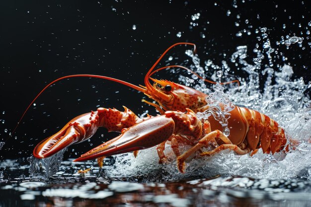 Photo a large lobster is swimming in the water with its claws outstretched