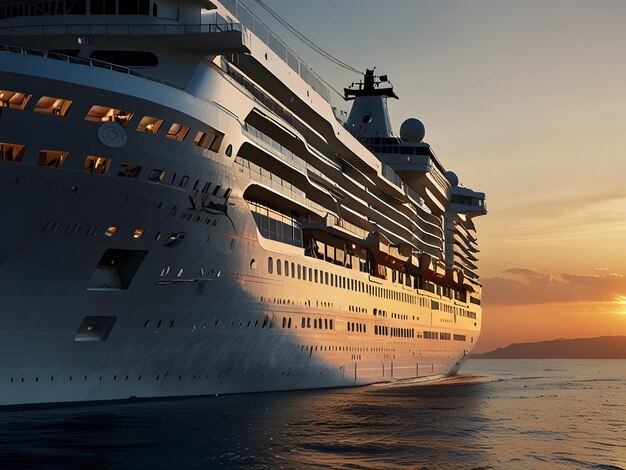 Large luxurious cruise ship sailing in the sea on a sunny evening