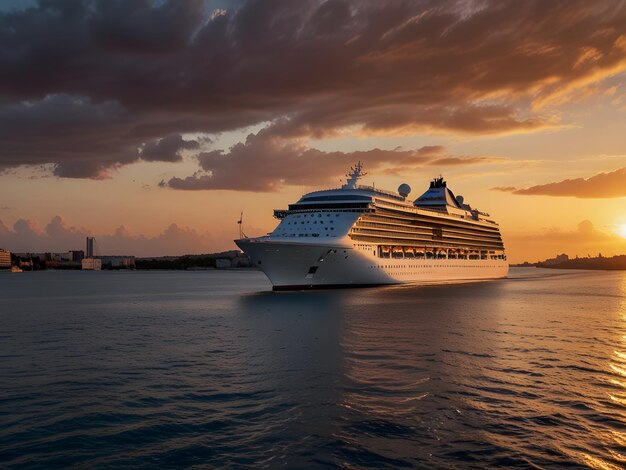 Photo large luxurious cruise ship sailing in the sea on a sunny evening