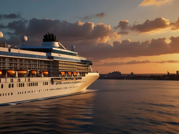 Photo large luxurious cruise ship sailing in the sea on a sunny evening